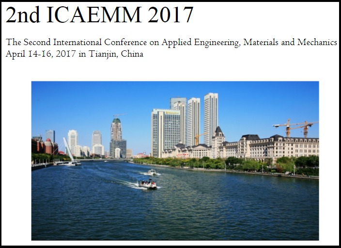 Publication : Applied Mechanics and Materials(ISSN: 1662-7482) | All accepted papers will be submitted to be indexed by Ei-compendex and SCOPUS |Publish Date - Within 2 months after Conference Date| Remote presentation of poster is available. Do not need to attend conference. QQ:2931991847